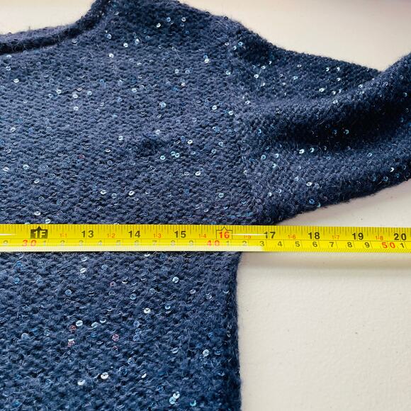 A/X ARMANI EXCHANGE Sweater Navy Blue Sequin 3/4 Sleeve Pullover Women's M - Picture 7 of 8